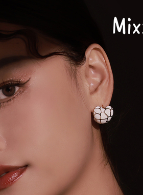 Mixx靡诗925银针动物纹理永恒玫瑰金色耳环