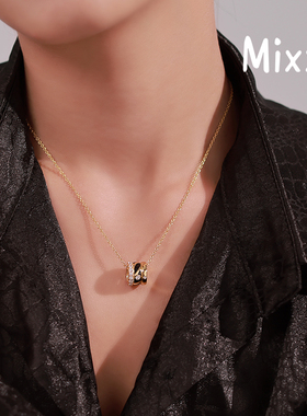 Mixx靡诗精致通勤925纯银蛇纹永恒转运珠幸运轮项链百搭款