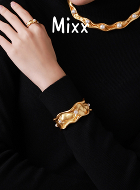 Mixx靡诗荷叶系列露珠手镯新中式优雅气质开口圈女