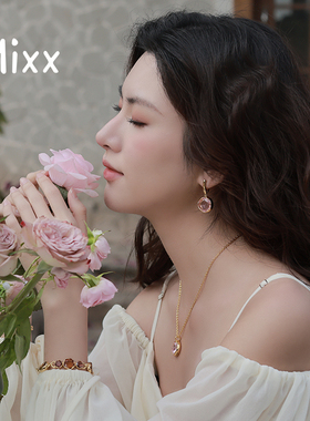 Mixx靡诗梦境花园粉色糖果琉璃耳环925银耳针耳圈