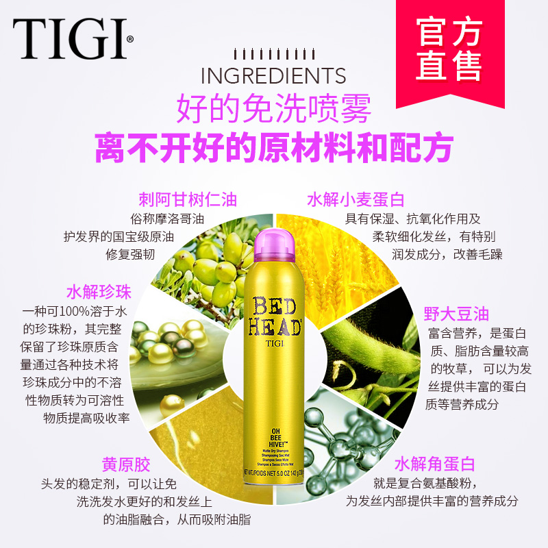 tigi体吉旗舰店tigi干洗喷雾免洗头发去油神器孕妇月子免水洗蓬松洗发水控蓬蓬粉1