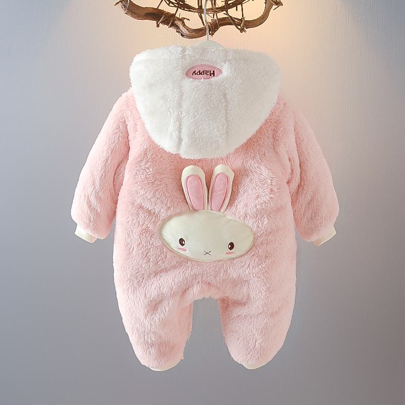 婴儿衣服哈衣0一1岁女宝宝冬装加厚连体衣新生儿冬季保暖服外出服 - 图0