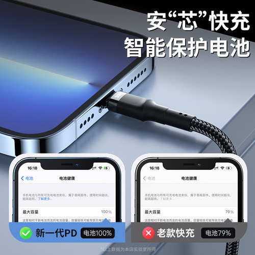 能适 30W适用14苹果13快充PD数据线iPhone12pro充电线max11手机XS20w充电器线车载闪充ipad2米ypec转lighting - 图1