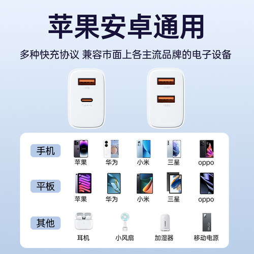 能适20W双口充电器16充电头适用苹果15安卓14快充ipad通用usb快速13多口5v2a插头typec数据线10W套装iPhone12 - 图3