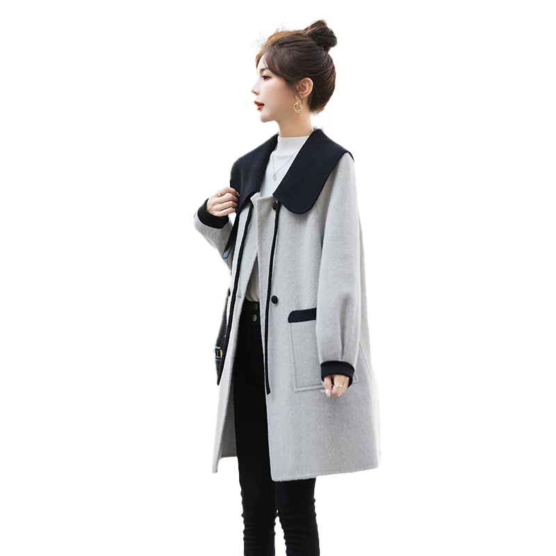 Elite long navy double-sided woolen coat, jacket, mid-length
