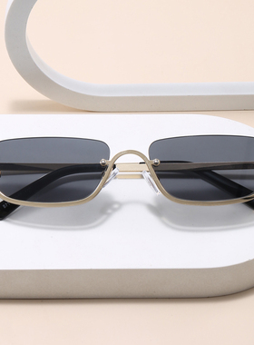 欧美复古超窄长方形下半框小脸墨镜男女潮人嘻哈太阳眼镜金属时尚