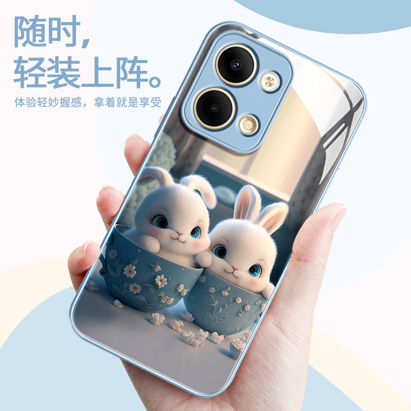 适用opporeno9手机壳新款reno8镜头全包4pro防摔reno7玻璃reno6pro+高级感7se保护套reno5可爱杯子兔5k情侣款 - 图3