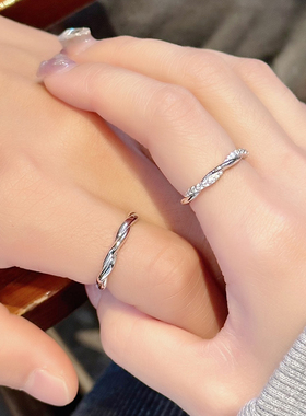 情意绵绵情侣对戒s925纯银开口男女戒指刻字轻奢小众指环毕业礼物