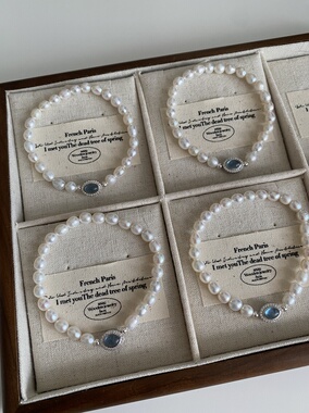 s925银海蓝宝天然淡水珍珠手串