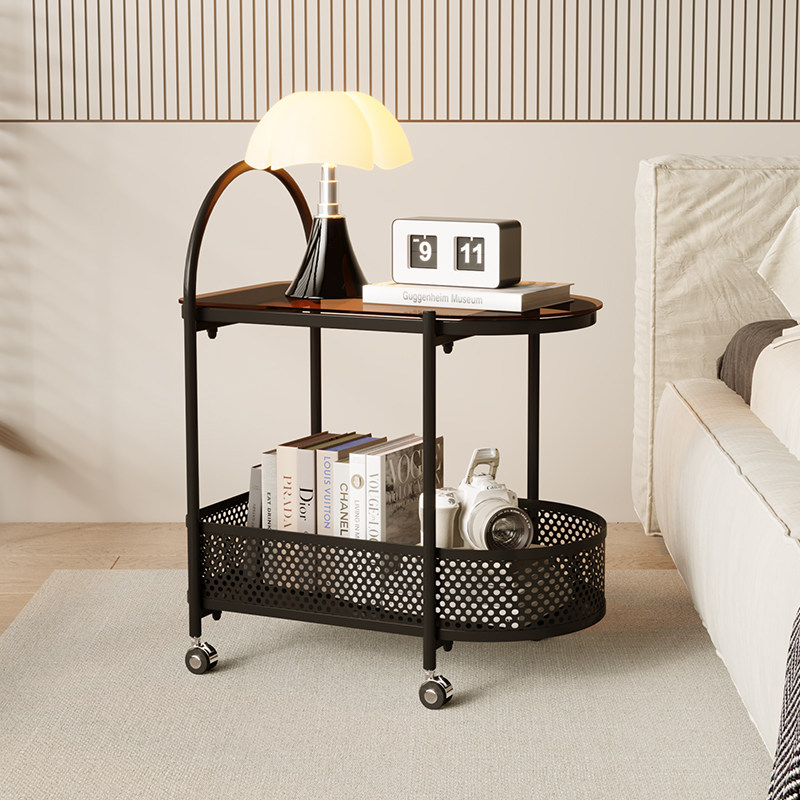 奶油风铁艺床头置物架边几红床边柜 欧调水云间床头柜