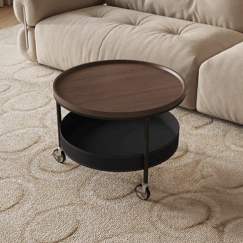 法式中古风家用客厅可移动复古小推车茶几轻奢高级感圆形小桌子 - 图3