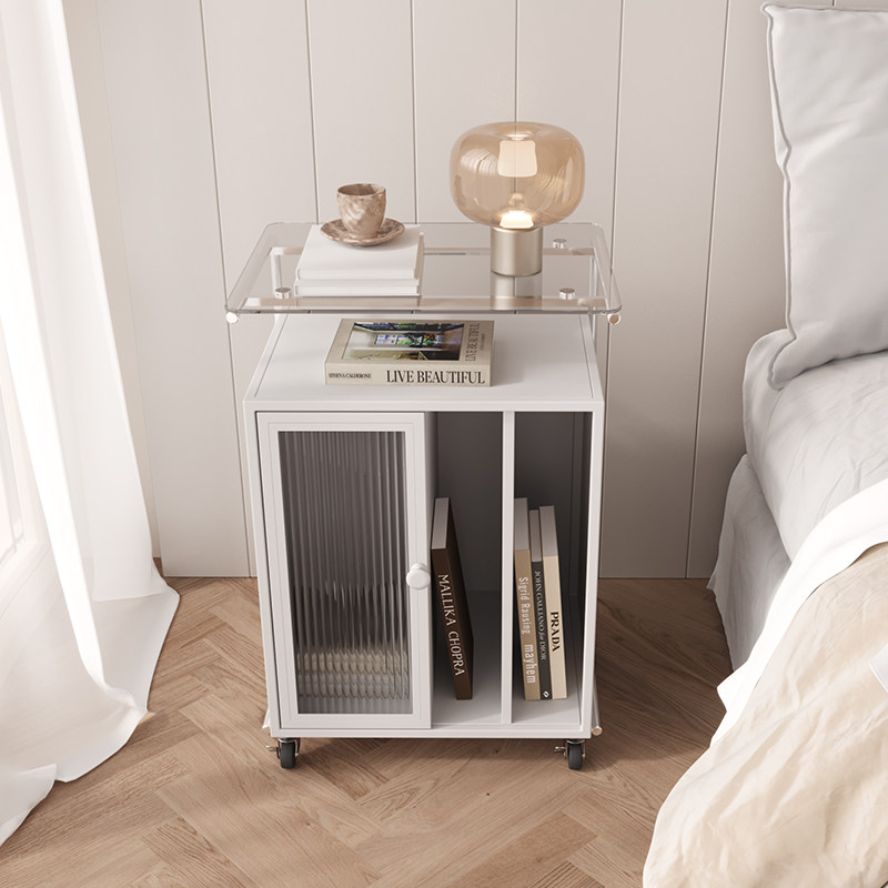 卧室可移动不锈钢玻璃ins风床头柜 欧调水云间床头柜