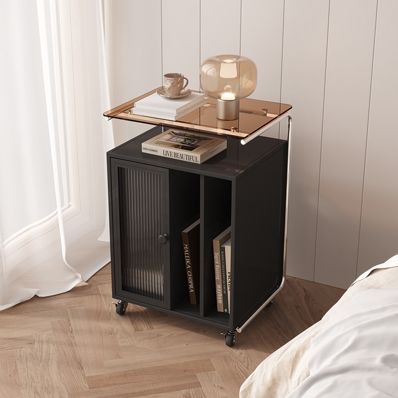 卧室可移动不锈钢玻璃ins风床头柜 欧调水云间床头柜