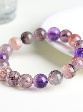 天然7A级冰种超七圆珠手链紫钛晶极光散珠手串