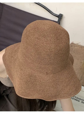 夏天出游防晒帽子女细密草编帽