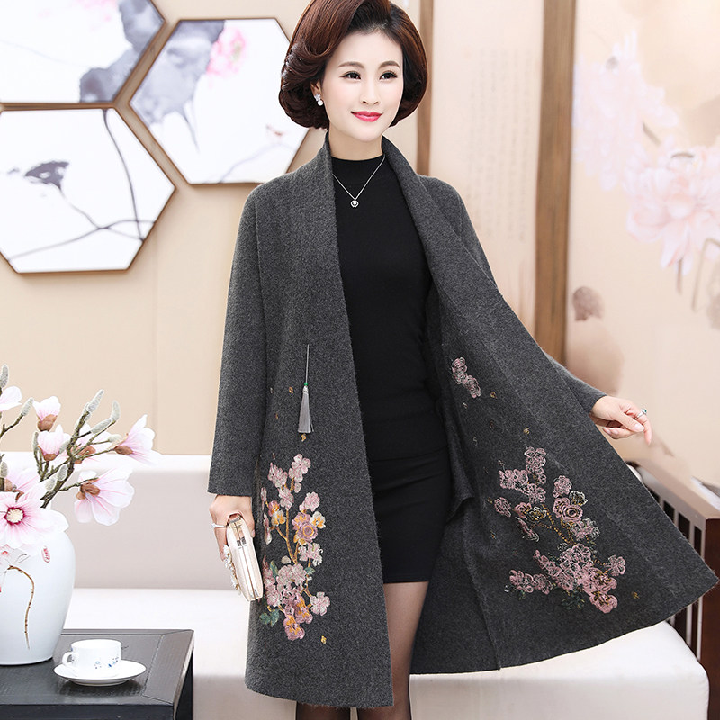 胖妈妈时尚风衣加肥加大码羊绒大衣 美牧莲中老年女装