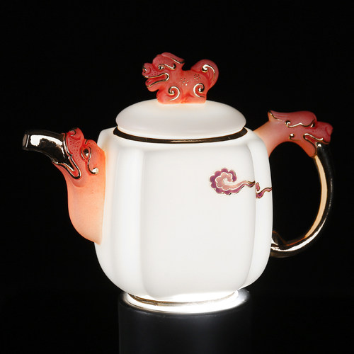 甲盏窑 李甲栈白瓷茶具茶壶茶杯茶具套装功夫茶具整套 彩金 - 图0