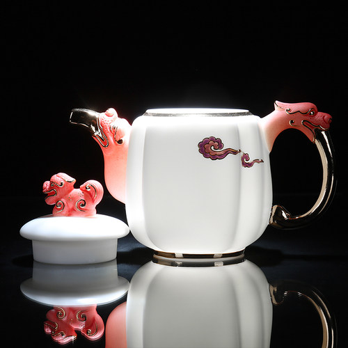 甲盏窑 李甲栈白瓷茶具茶壶茶杯茶具套装功夫茶具整套 彩金 - 图1