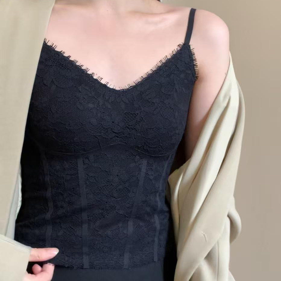 新款纯欲蕾丝辣妹带胸垫吊带背心女秋冬保暖修身显瘦抹胸内搭上衣,淘宝优惠券,粉丝福利购,淘宝优惠卷