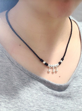 s999纯银手工黑绳竹节女防过敏