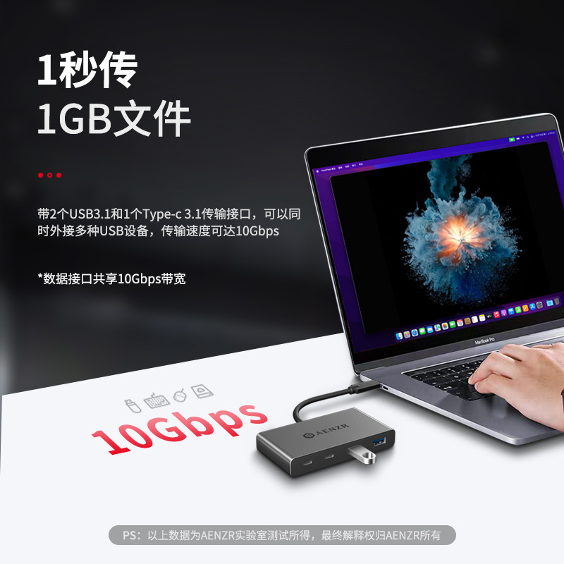 AENZR恩泽6合1拓展坞usb-c集分线4K转换器HUB雷电3多功能PD100W - 图0