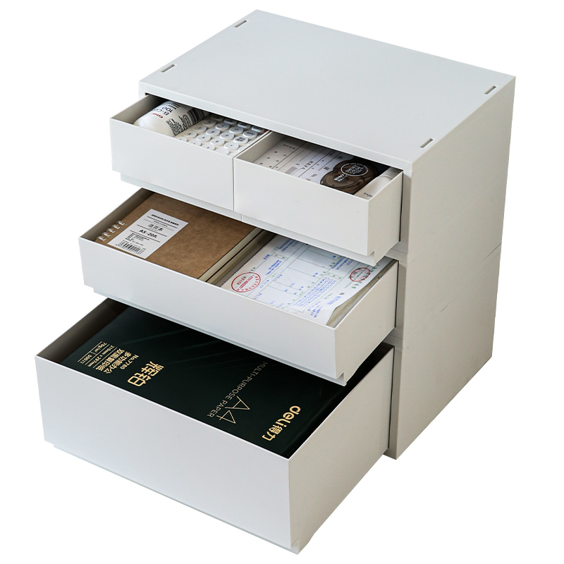 叠加式桌面收纳盒办公室置物架A4文件资料整理抽屉多层桌面储物箱 - 图3