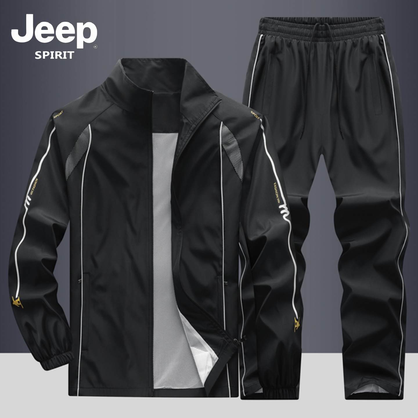 吉普运动套装男士秋季2025新款宽松中年爸爸装春装跑步休闲运动服 - 图0