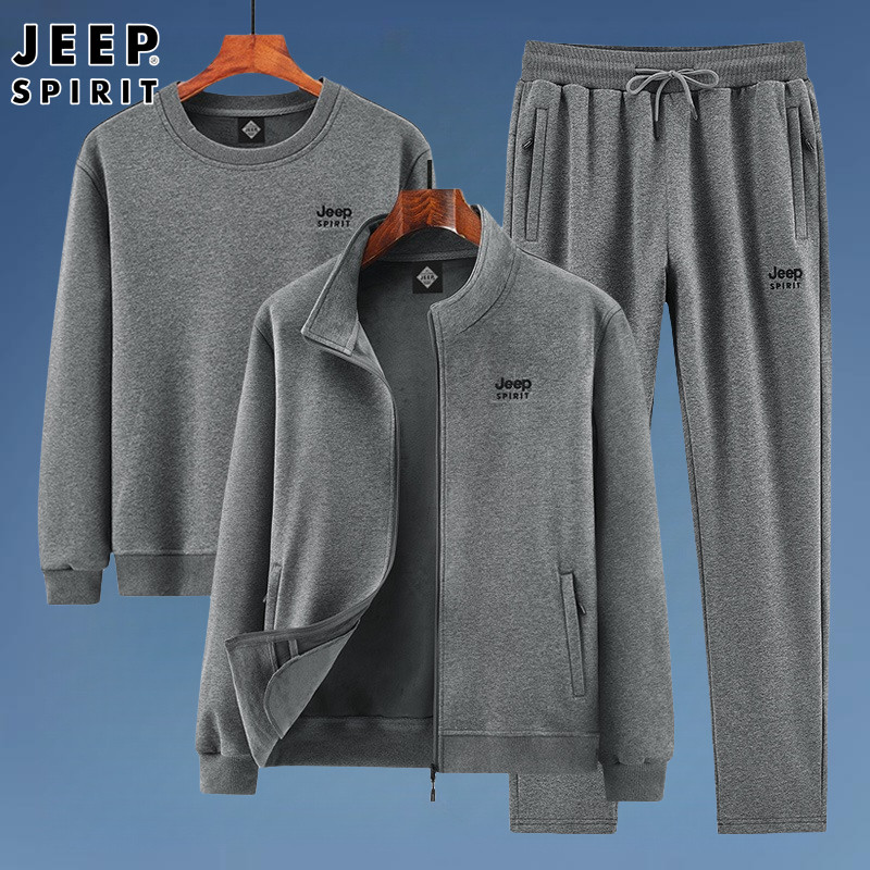 JEEP SPIRIT运动套装男冬季中老年爸爸加绒加厚休闲运动服三件套,淘宝优惠券,粉丝福利购,淘宝优惠卷