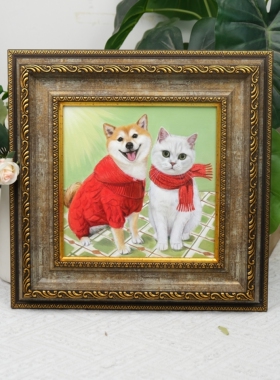 宠物猫咪狗狗兔子仓鼠鹦鹉蜥蜴纯手绘布面油画定制