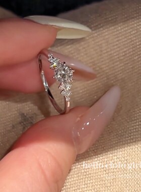 【柏林情书】莫桑石雪花钻戒轻奢高级感精致锆石细圈戒指指环爆闪