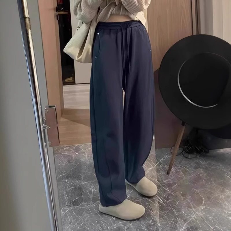 藏青色弯刀运动裤女2026新款春秋季大码胖mm高腰显瘦休闲阔腿裤子,淘宝优惠券,粉丝福利购,淘宝优惠卷