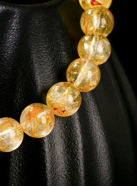 晶德珠宝 天然桂花托帕石圆珠手串时尚晶体通透飘花水晶手链