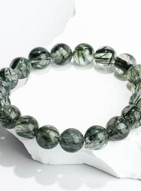 晶德珠宝 7a天然绿发晶手链简约女招财圆珠水晶手串直播礼物