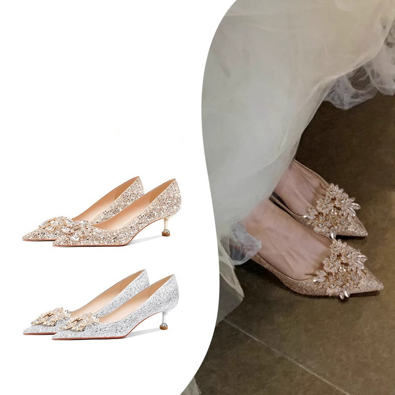 主纱婚鞋秀禾婚纱两穿新娘鞋女2025新款金色水晶高跟鞋不累脚婚礼,淘宝优惠券,粉丝福利购,淘宝优惠卷