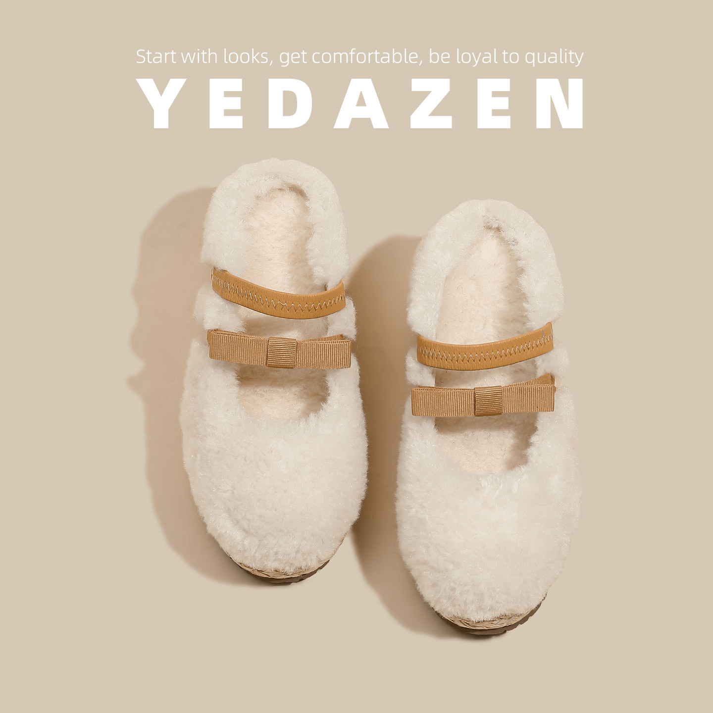 一脚蹬白色玛丽珍毛毛鞋女坡跟蝴蝶结单鞋冬季加绒厚底渔夫鞋半拖,淘宝优惠券,粉丝福利购,淘宝优惠卷