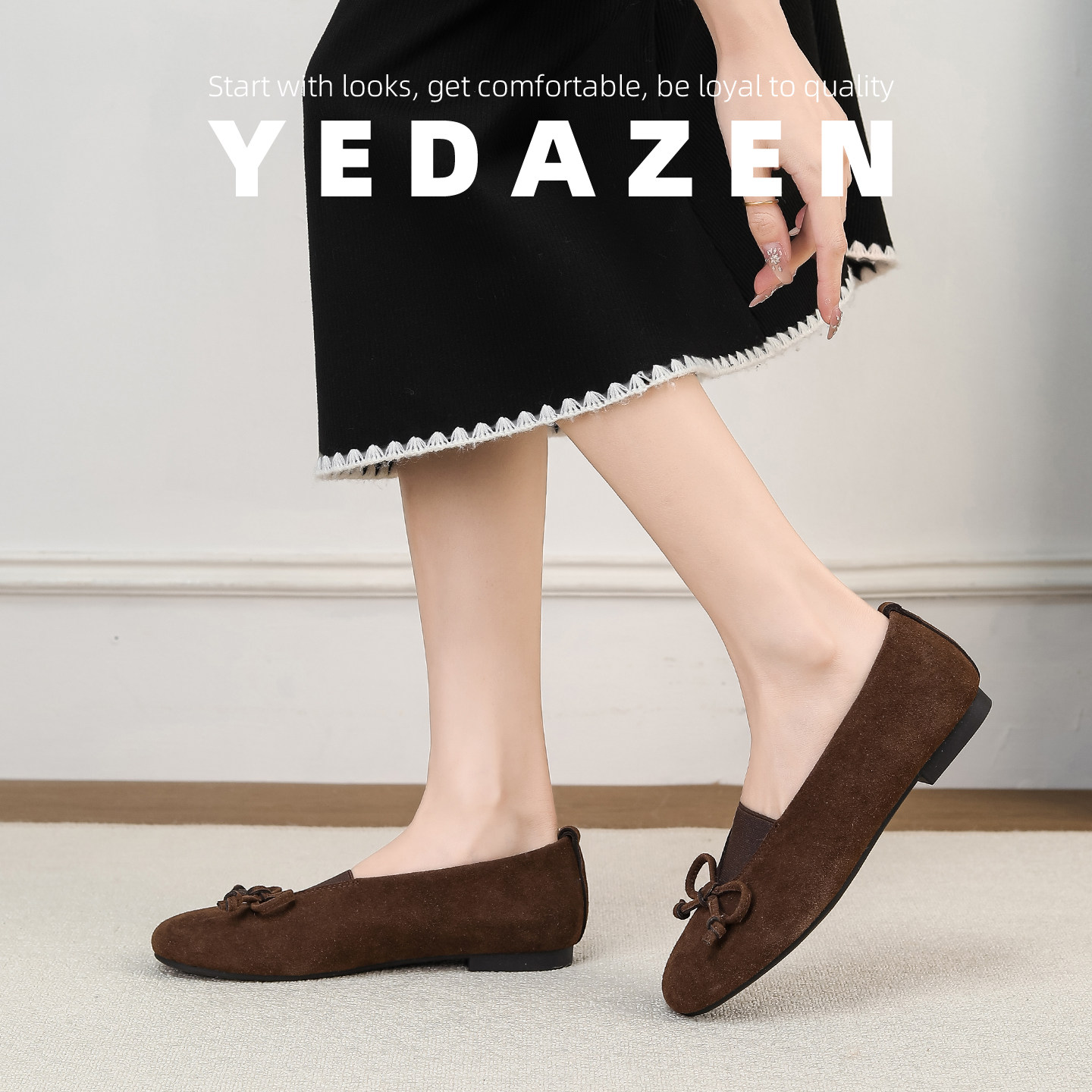 一脚蹬咖色法式毛毛鞋女外穿冬加绒高级感平底棉单鞋蝴蝶结豆豆鞋,淘宝优惠券,粉丝福利购,淘宝优惠卷