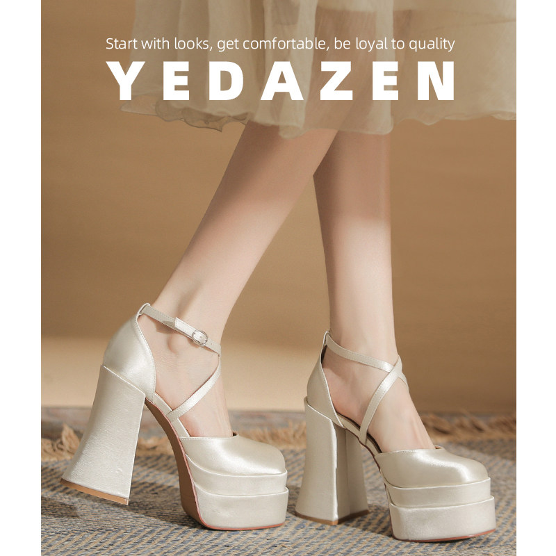 小个子高跟鞋女厚底玛丽珍红色婚鞋新娘鞋新款交叉带中空粗跟单鞋,淘宝优惠券,粉丝福利购,淘宝优惠卷