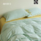 Her bedroom has a fresh spring and autumn mint green striped wash cotton cotton sheets and quilt covers bed four-piece set