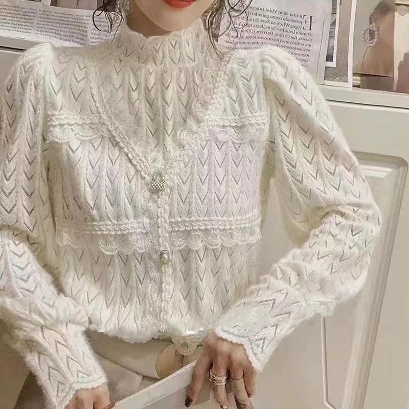 半高领蕾丝欧洲站2021秋冬新款t恤 芙薇雅服饰蕾丝衫/雪纺衫