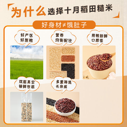 十月稻田五色糙米五谷杂粮米糙米饭粗粮主食煮粥黑米红米燕麦5斤 - 图2