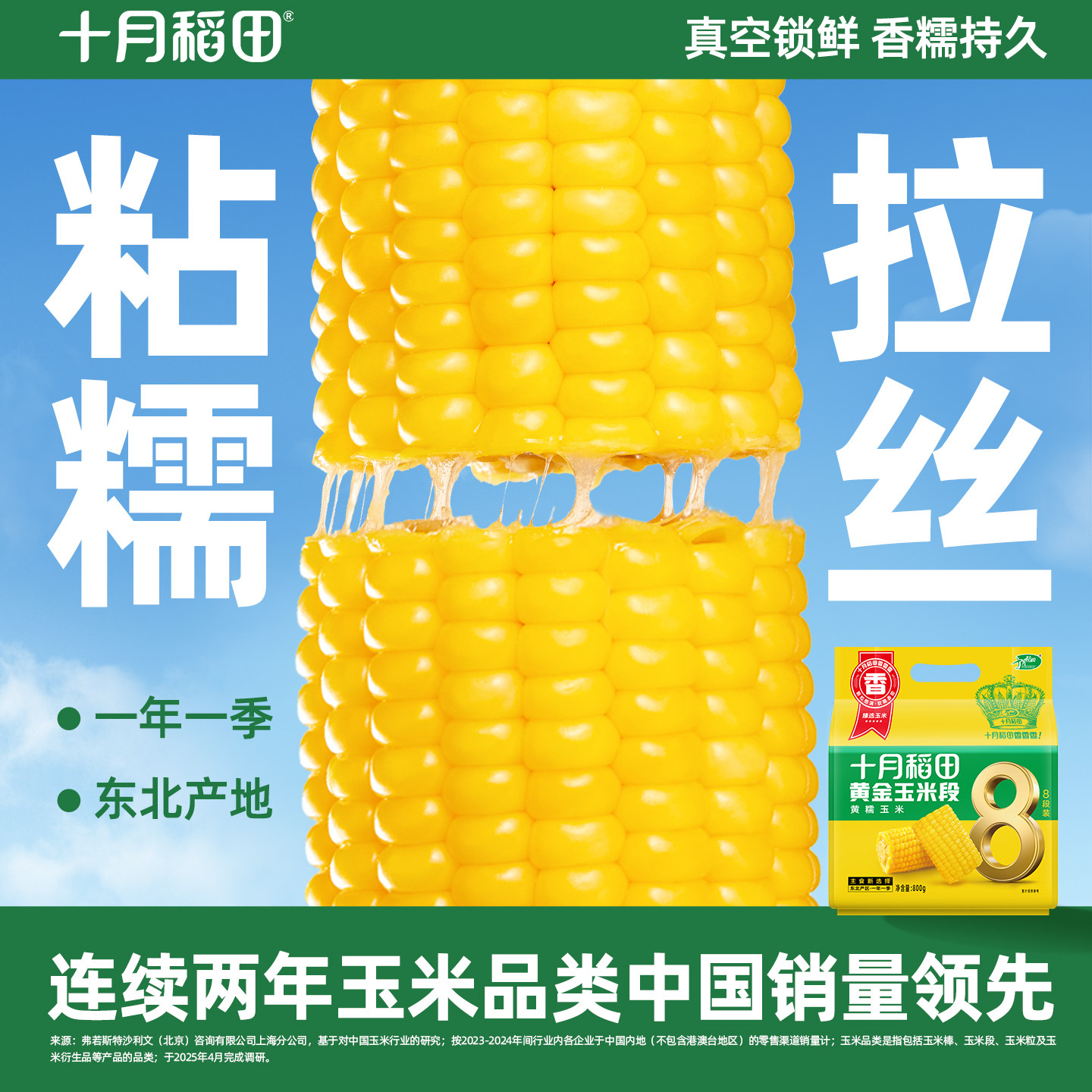 十月稻田黄糯玉米段东北低脂粗粮饱腹粘糯苞谷免切新鲜真空旗舰店
