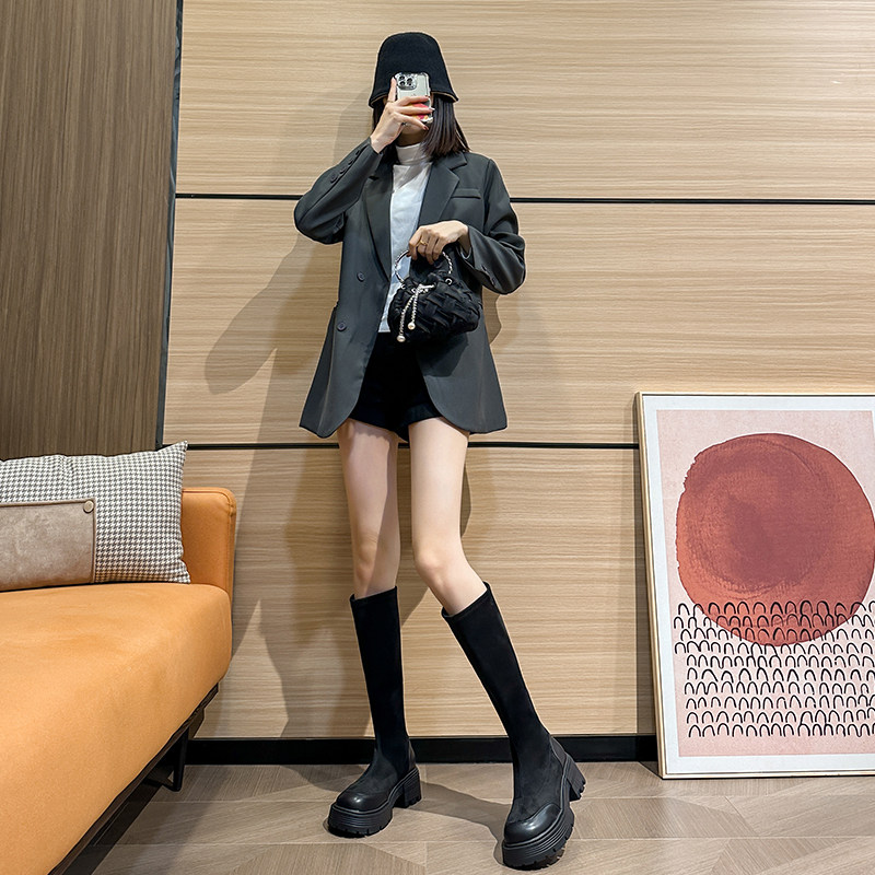 厚底粗跟长筒靴女2023年新款瘦瘦靴马丁靴加宽加肥大码女靴41-43,淘宝优惠券,粉丝福利购,淘宝优惠卷