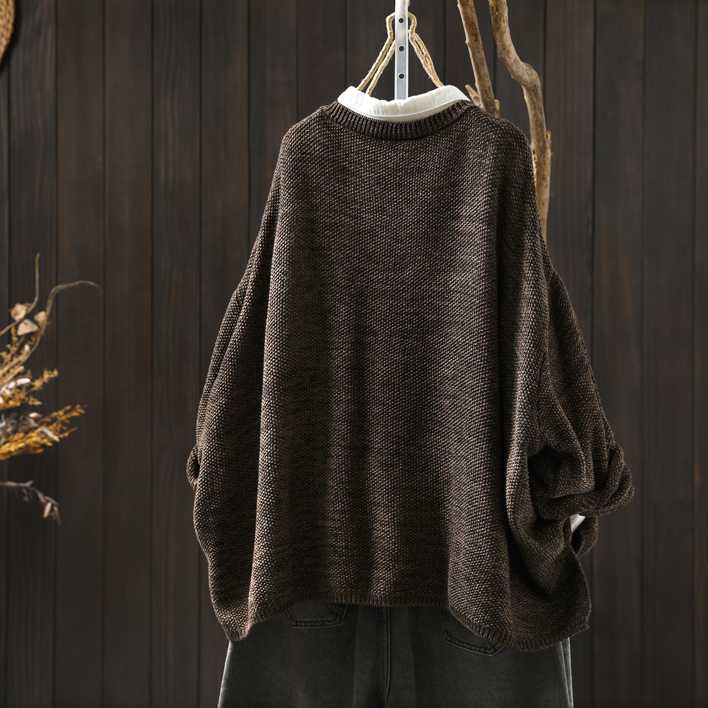 超好看针织衫女2025秋新款棉线宽松休闲叠穿套头慵懒松弛感毛线衣 - 图1