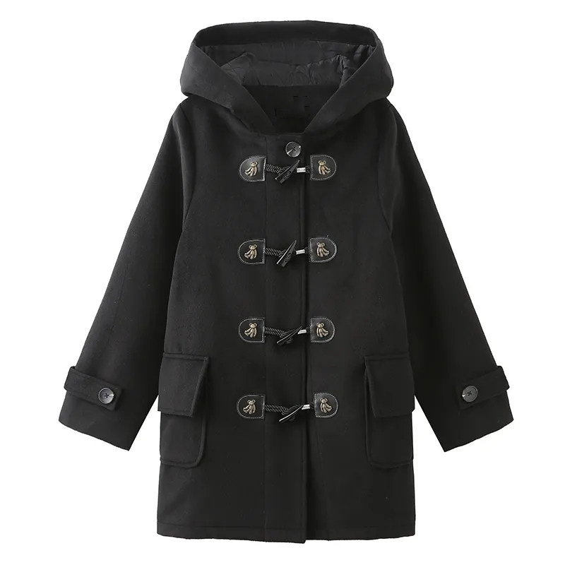毛呢外套女秋冬季加绒小个子宽松风衣学生jk牛角扣连帽大衣中长款,淘宝优惠券,粉丝福利购,淘宝优惠卷