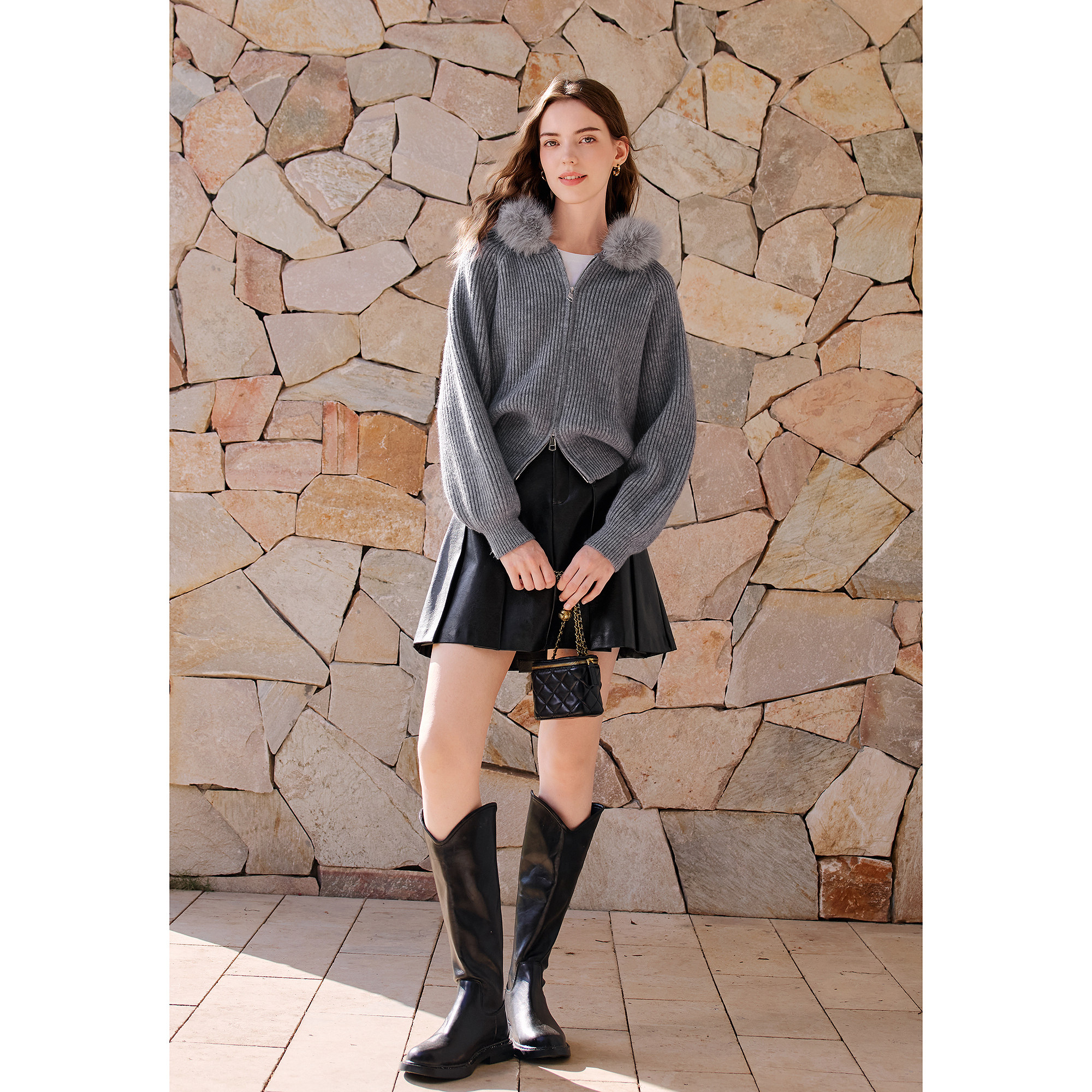 betu百图连帽毛领外套秋冬季毛衣开衫长袖保暖拉链设计小个子,淘宝优惠券,粉丝福利购,淘宝优惠卷