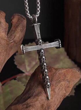 欧美复古骷髅十字架钉子项链