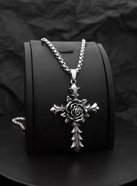 玫瑰花十字架嘻哈欧美风项链