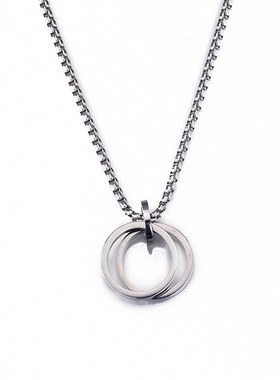 钛钢项链男潮个性简约双环吊坠