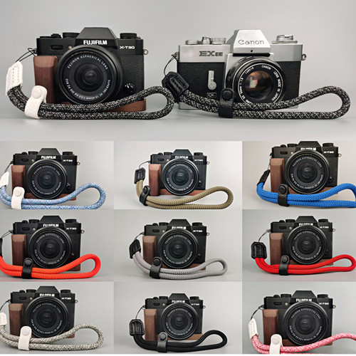 复古花色绳相机腕带 手作相机手绳 头层牛皮软绳微单相机单反通用 - 图0