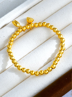 国潮风古法传承磨砂面素圈手镯莲蓬两世欢手链复古实心手环